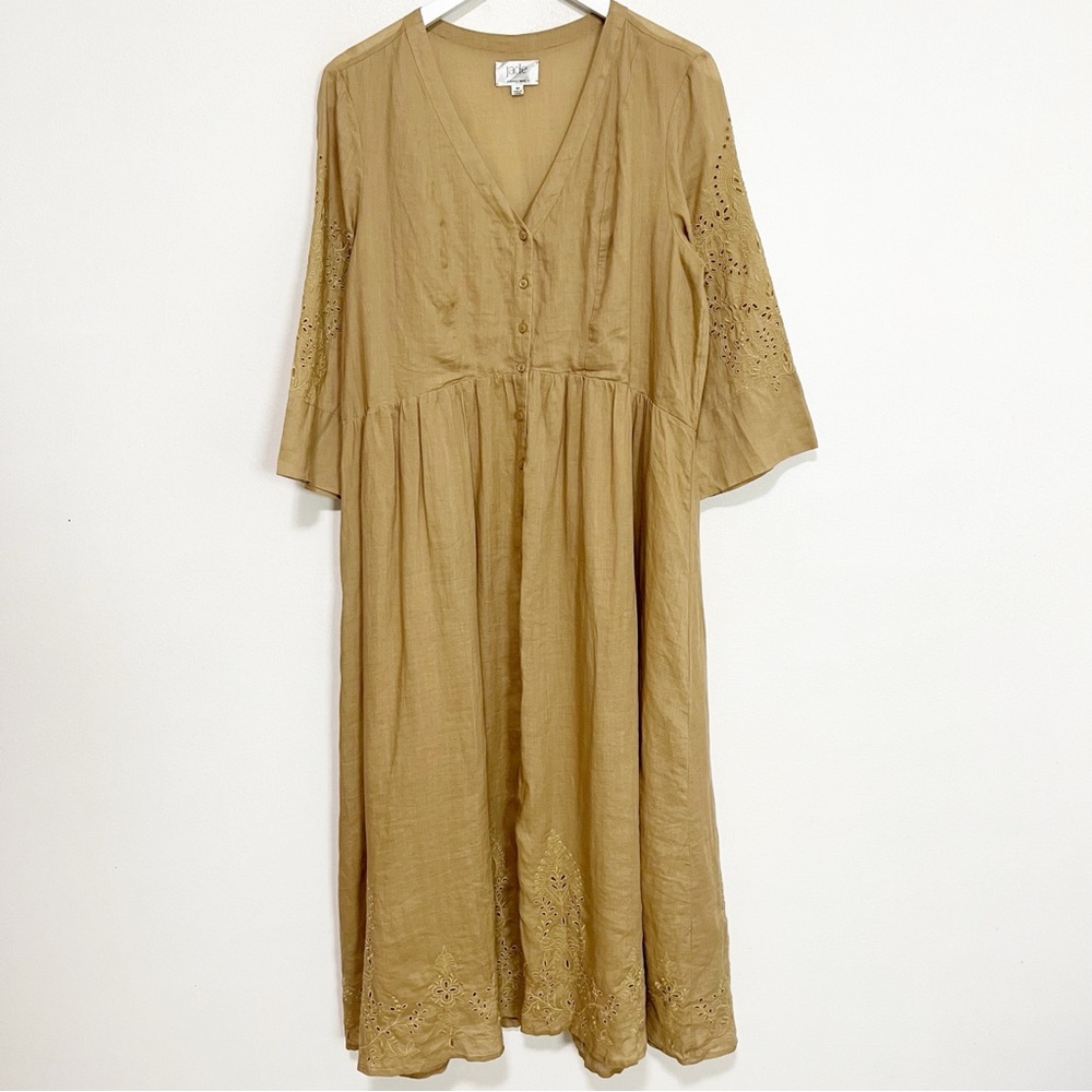 BOGO! Johnny Was Jade Embroidered Eyelet Midi Dress Tan Size Medium - Picture 3 of 10